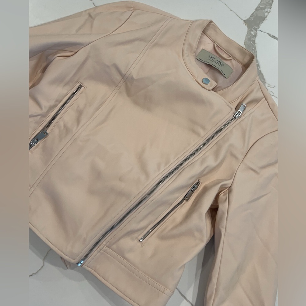 zara basic leather jacket tan color